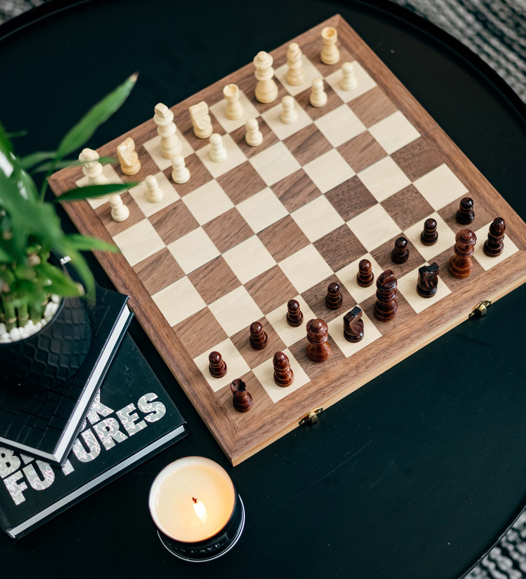 Walnut Wood Chess Board  + Man Cave Candle And Matches